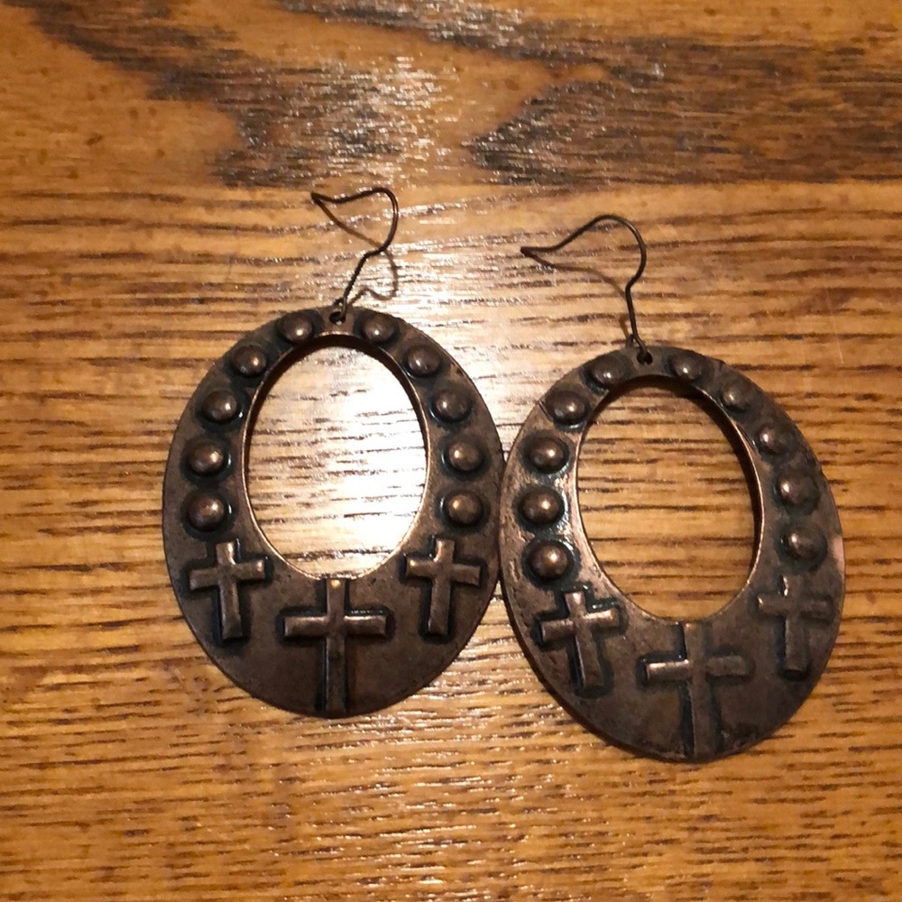 Copper Cross Earrings